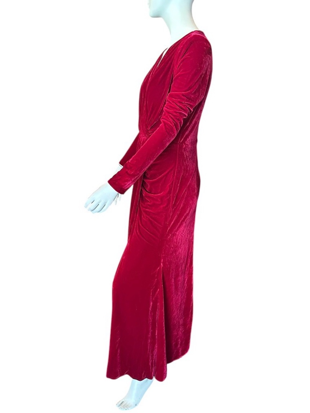 Inewer Stretch Velvet Draped Maxi Dress Red Size 12 NWT - Picture 3 of 9